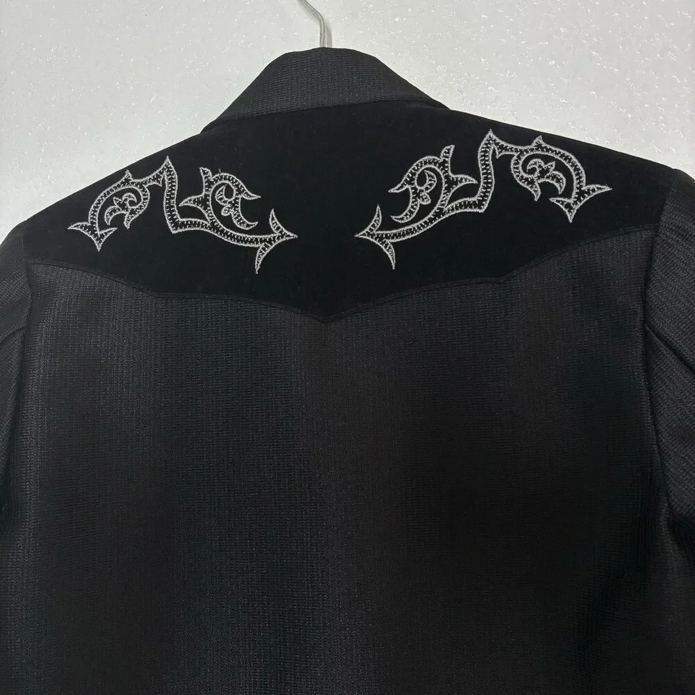 Buffalo Country Suit Jacket Boys 4 Black Western Cowboy Embroidered Velvet Yoke